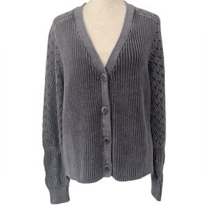Sundance My Darling Pointelle Knit Cardigan. Size Medium. Gray.